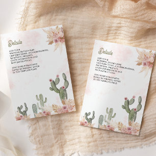 Pink Boho Floral Pampas Cactus Wedding Details Enclosure Card