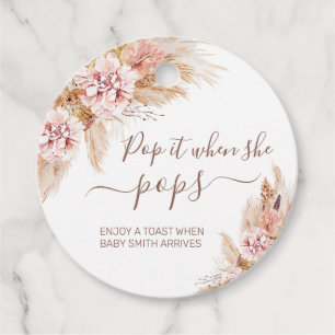 Pink Boho Floral Pampas Grass Pop it When She Pops Favour Tags