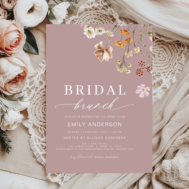 Pink Boho Floral Wildflower Bridal Brunch Invitation (Creator Uploaded)