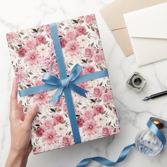 Pink Boho Floral Wrapping Paper (Gifting)