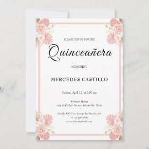 Pink Boho Floral Wreath  Quinceañera Invitation