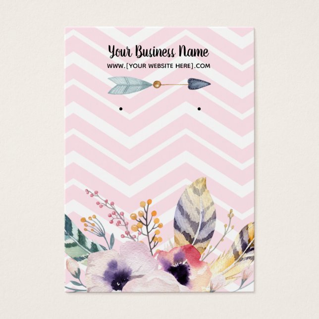 Pink Boho Flowers Arrow Earring Display Cards (Front)