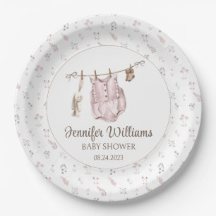 Pink boho girl clothes baby shower paper plates