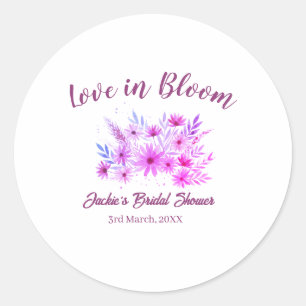 pink boho love in Bloom bridal shower name retro Classic Round Sticker