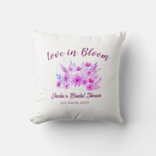 pink  boho love in Bloom bridal shower name retro Cushion