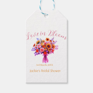 pink  boho love in Bloom bridal shower name retro Gift Tags