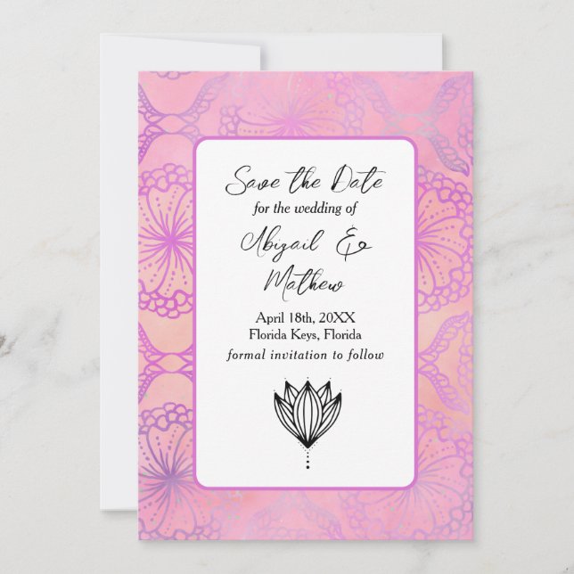 Pink Boho Modern India Tropical Save the Date (Front)