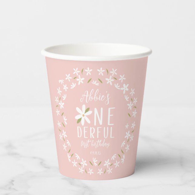 Pink Boho Onederful First Birthday Party Cup (Front)