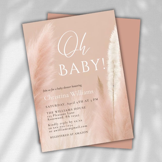 Pink Boho Pampas Grass Baby Shower Invitation (Creator Uploaded)