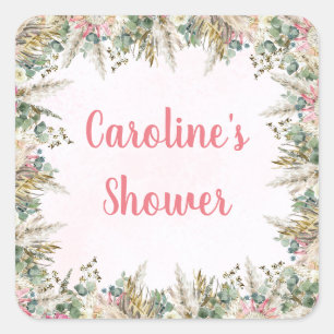 Pink Boho Pampas Grass Favour Stickers   Bridal