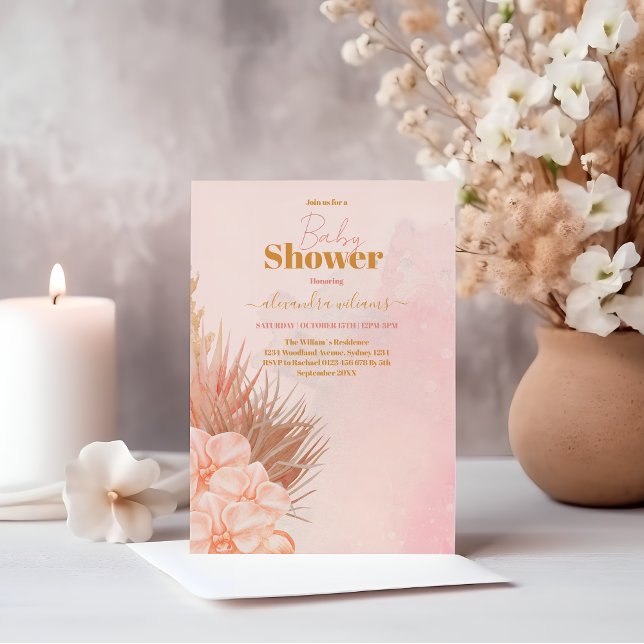 Pink Boho Pampas Grass Girl Baby Shower Invitation (Creator Uploaded)