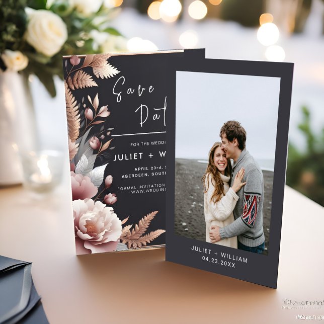 Pink Boho Peony Garden Dusty Rose Wedding Save The Date (Creator Uploaded)