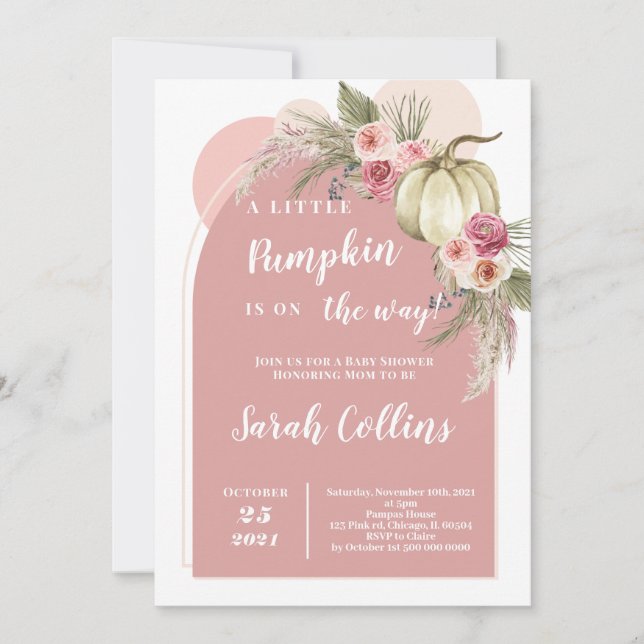 Pink Boho Pumpkin Baby Shower Invitation (Front)