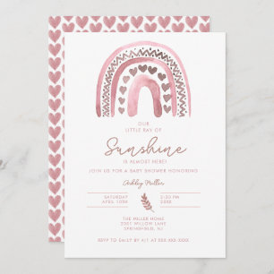 Pink Boho Rainbow Baby Shower Invitation