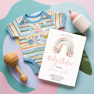 Pink Boho Rainbow Girl Baby Shower Invitation