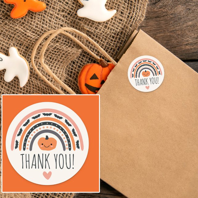 Pink Boho Rainbow Halloween Baby Shower Thank You Classic Round Sticker (Creator Uploaded)