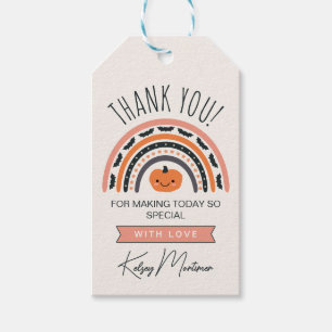 Pink Boho Rainbow Halloween Baby Shower Thank You Gift Tags
