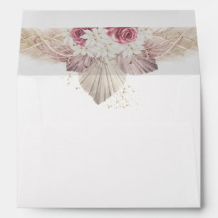 Pink Boho Rose Dry Palm Leaves Return Address Enve Envelope