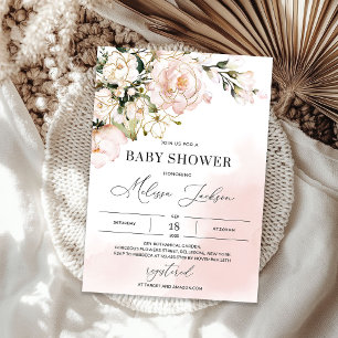 Pink boho rose gold floral spring baby shower invitation
