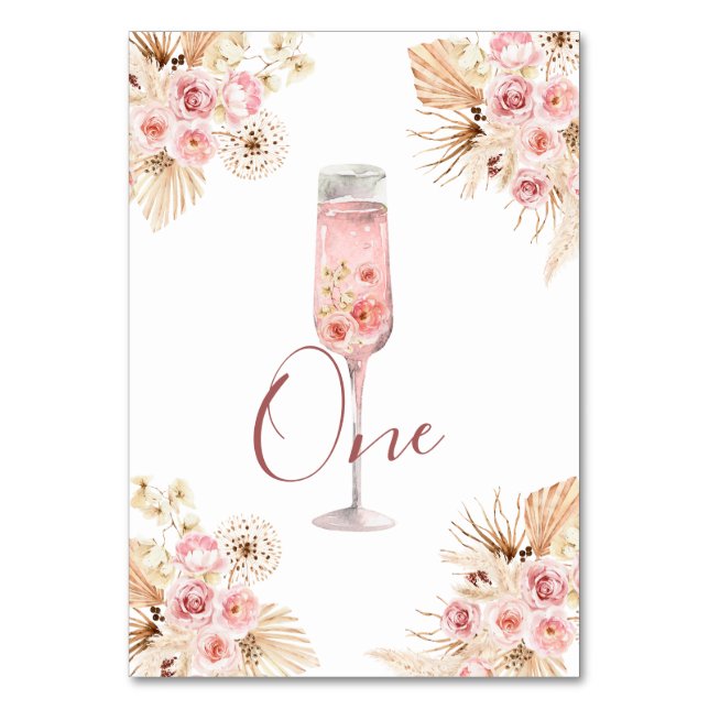 Pink Boho Rose Soiree Bridal Shower Table Number (Front)