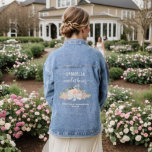Pink Boho Roses Bouquet Maid of Honour Wedding Gif Denim Jacket<br><div class="desc">This denim jacket is designed as a thank you gift for the maid of honour at your wedding. It features a rustic boho chic design with a cluster of hand painted watercolor roses and blossoms in shades of dusty rose, pink, and coral, with eucalyptus leaves and garden greenery tied with...</div>
