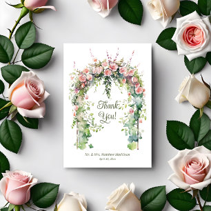 Pink Boho Roses Spring Wedding Arch Thank You Card