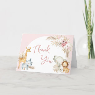 Pink Boho Safari Animals Baby Shower Thank You Card