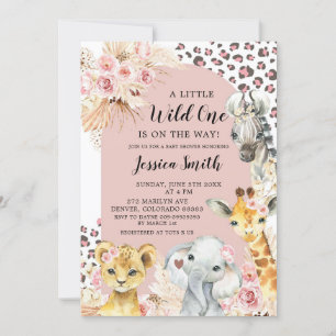 Pink Boho Safari Party Animals Girl Baby Shower Invitation