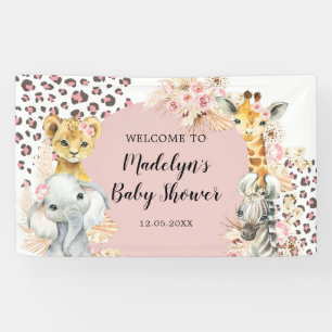 Pink Boho Safari Party Animals Girl Large Banner