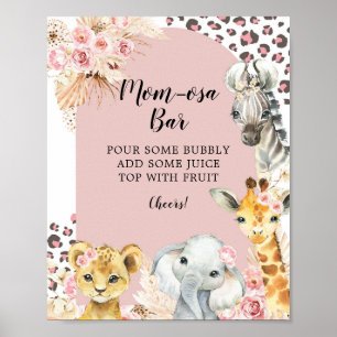 Pink Boho Safari Party Animals Girl Mum-osa Bar Poster