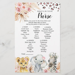 Pink Boho Safari Party Animals Girl Purse Game