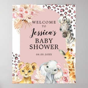 Pink Boho Safari Party Animals Girl Welcome Sign