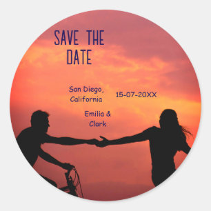 pink boho save the date QR add website name phot Classic Round Sticker