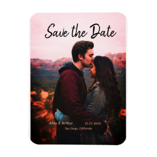pink boho save the date QR add website name phot Magnet