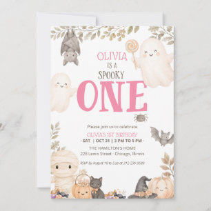 Pink Boho Spooky One 1st Birthday Cute Ghost  Invitation
