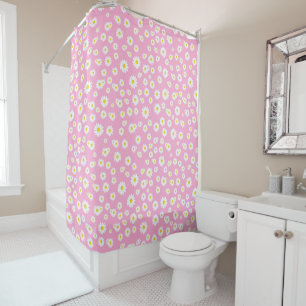 Pink Boho Spring Daisies Pattern Shower Curtain