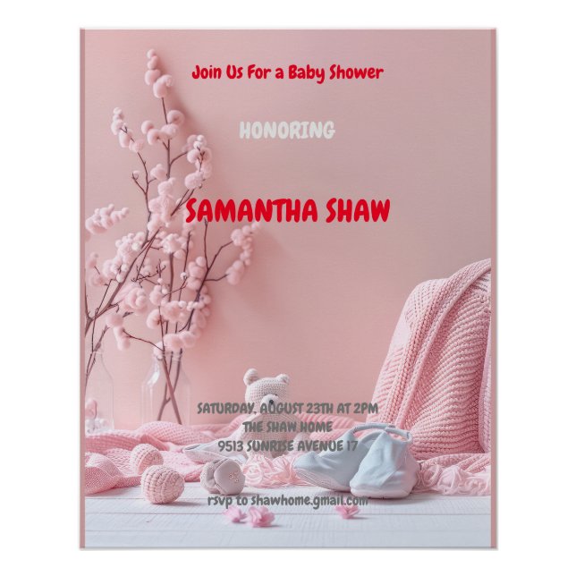 Pink Boho Spring Nature Photo Baby Shower Poster (Front)