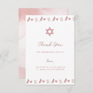 Pink Boho Star of David Jewish Thank You Card