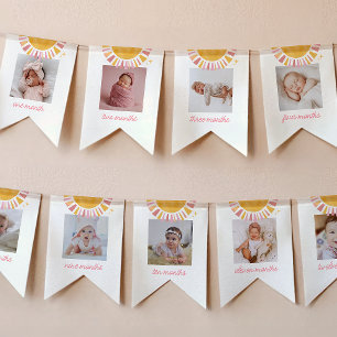 Pink Boho Sun 1st Birthday Photo Banner