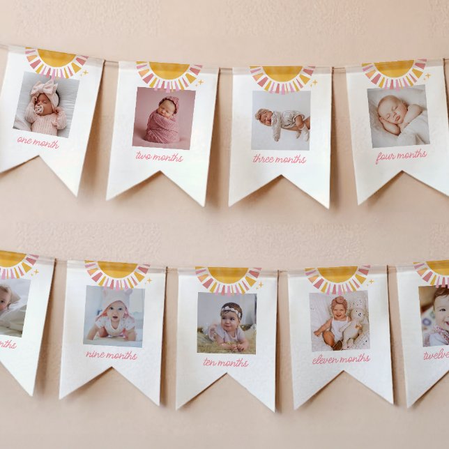 Pink Boho Sun 1st Birthday Photo Banner (Creator Uploaded)
