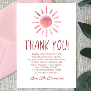 Pink Boho Sunshine Baby Shower Thank You Card