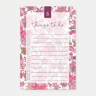 Pink Boho Vintage Floral Lined To-Do List Post-it Notes