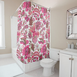 Pink Boho Vintage Floral Print Shower Curtain