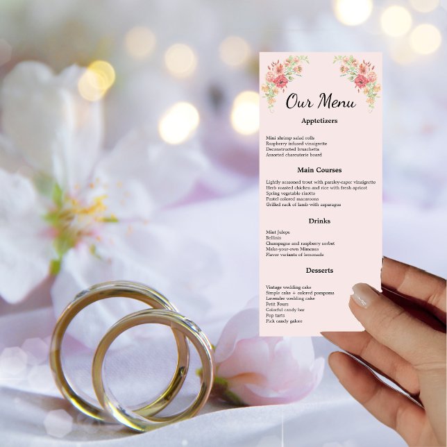 Pink Boho Watercolor Flowers Menu Card (Creator Uploaded)