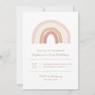Pink Boho Watercolor Rainbow Girl Birthday Party Invitation