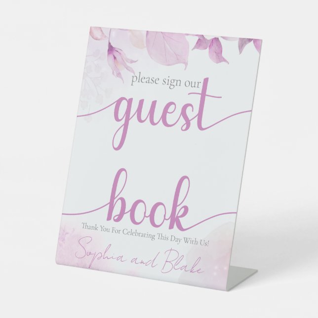 Pink Boho Wedding Guest Book Pedestal Sign (Front)