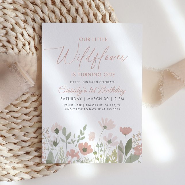 Pink Boho Wildflower 1st Birthday Invitation (Creator Uploaded)