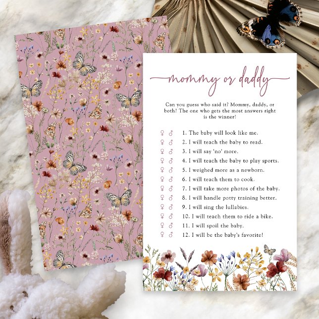 Pink Boho Wildflower Baby Shower Game (Dusty Pink Boho Wildflower Baby Shower Game with Butterfly by Painted Paperie
)
