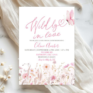 Pink Boho Wildflower Wildly in Love Bridal Shower Invitation