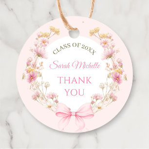 Pink Boho Wildflowers Graduation Party Favour Tags